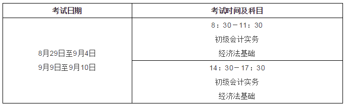 初级会计考试时间