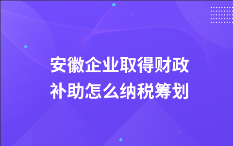 安徽企业取得财政补助怎么纳税筹划